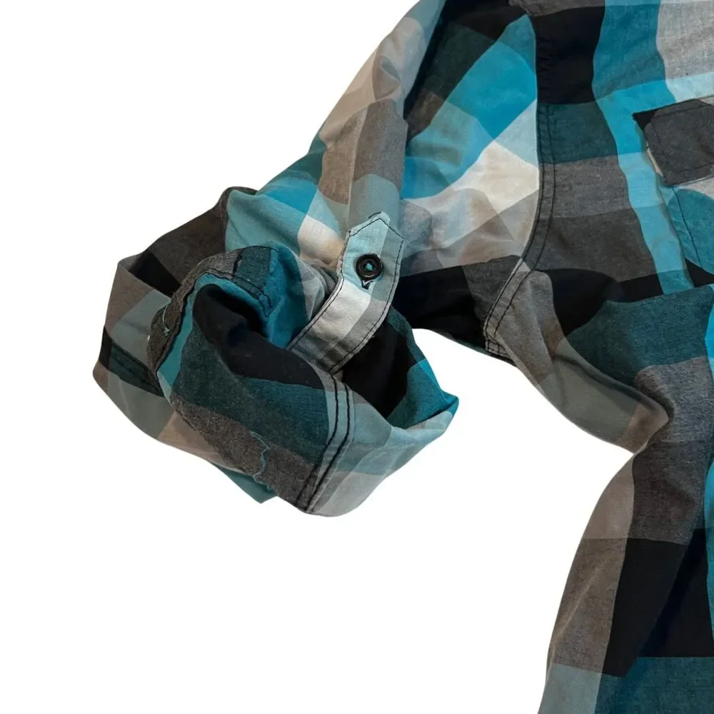 Eighty Eight Mens XXL Turquoise Western Preppy Collared  Chunky Plaid Button Up - Picture 6 of 9